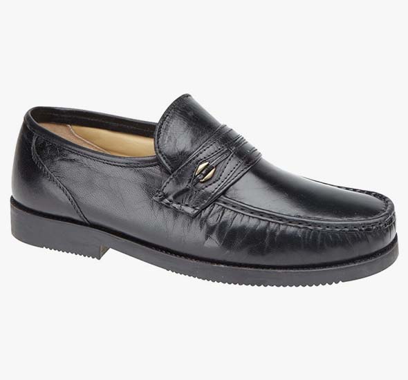 Mens Slip On Moccasin Shoes Wide Fit - Black - Mega Footwear, Bradford